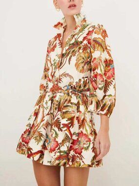 BEST Cara Cara Raya Mini Dress 4/6 Fauna Floral Ivory Chic Sash Spring